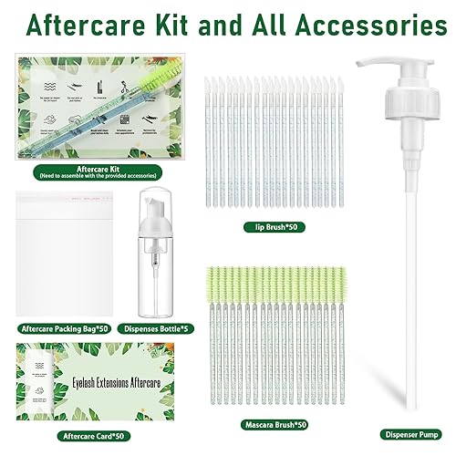 Miniatura 9 de Champú de pestañas a granel, limpiador de pestañas para extensiones de 1 galón3.8 litros, incluye 50 kits de cuidado posterior, 5 botellas de espuma