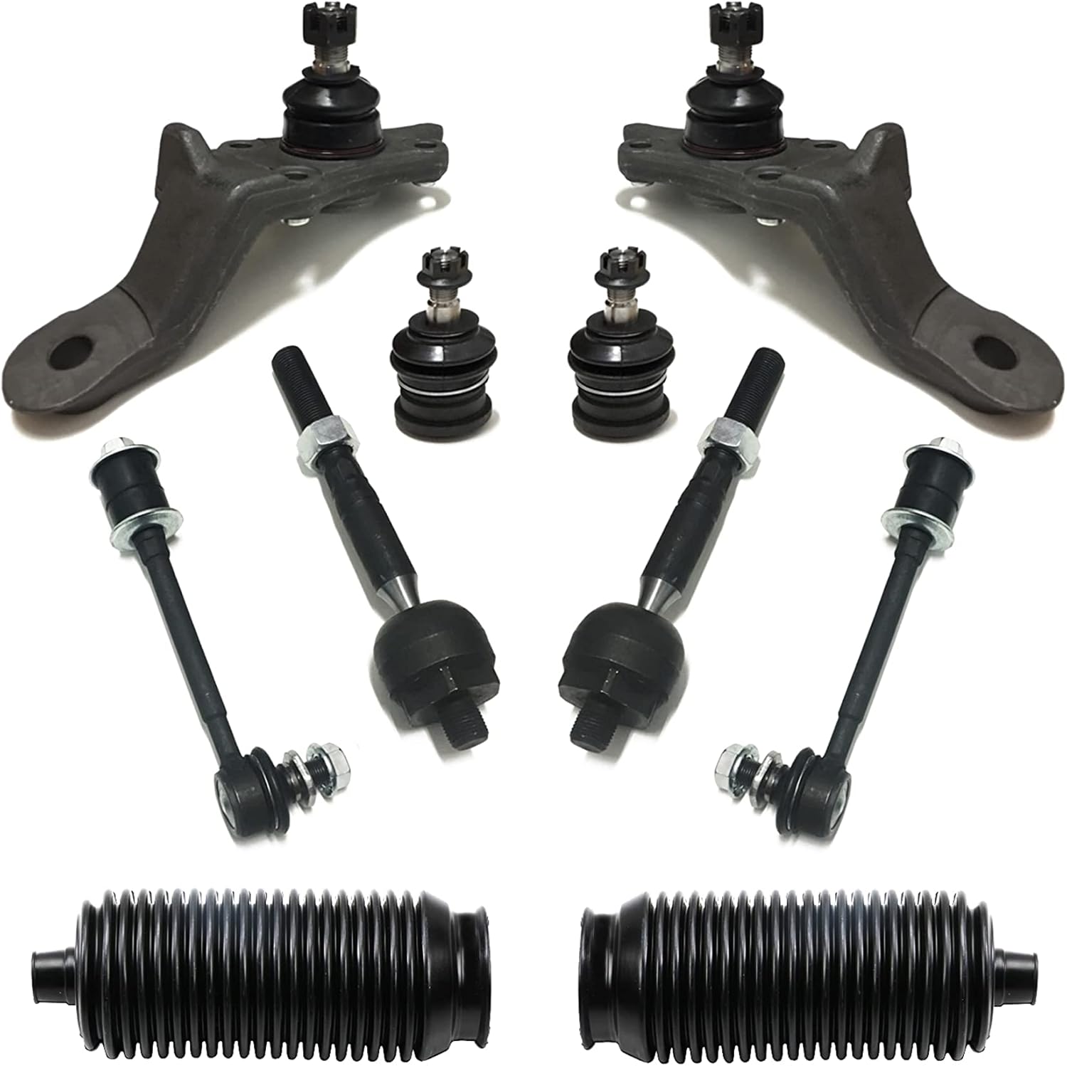 10 Pc Upper & Lower Ball Joints, Sway Bar Links, Inner Tie Rod Ends with Bellow Boots Steering & Suspension Kit