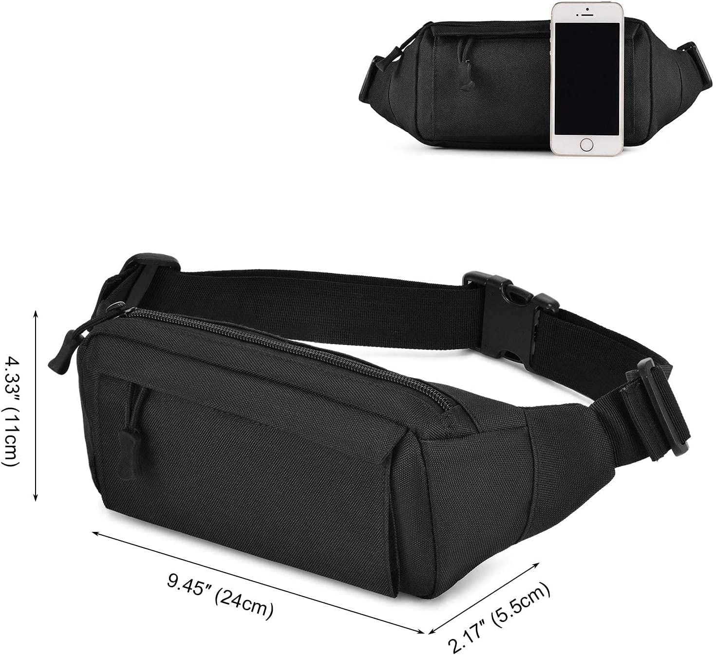 Riñonera táctica pequeña bolsa militar para dinero, bolsa de nailon WR para uso diario, viajes, senderismo, escalada, correr, Negro -, Cierre de cremallera 3
