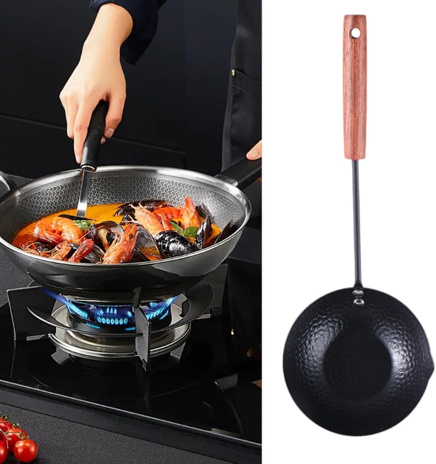 Small Frying Pan Butter Melting Pot Cookware Wooden Handle Making Sauces Iron Skillet Pan Omelet Pan for Rvs Induction Cooker