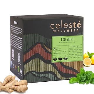 Celeste Digest, Ginger Mint Tea​ with Lemon | 15 Pyramid Green Tea Bags | 100% Natural Ingredients