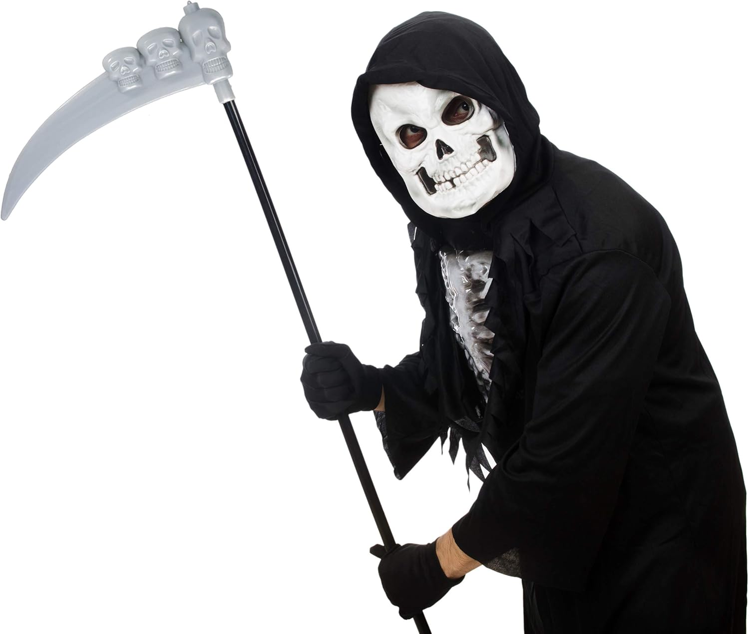 Skeleteen Scythe Staff With Skulls - Grim Reaper Death Scythe Costume Accessories Weapon Prop : Clothing, Shoes & Jewelry