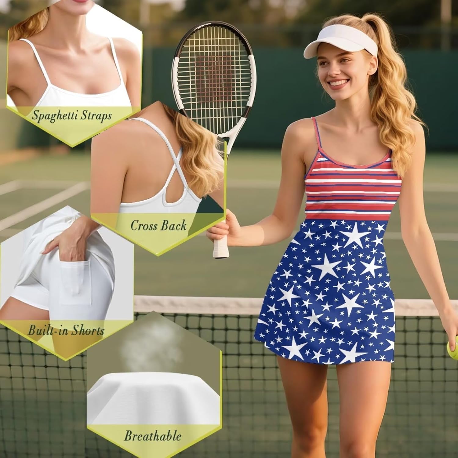 HUGS IDEA Tennis Athletic Dress with Shorts Lightweight Womens Golf Outfits 2 Piece Set