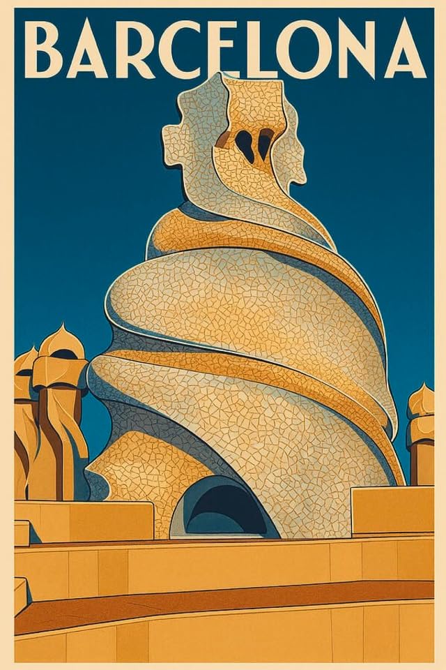 Barcelona posters de estilo retro con el póster vintage de viaje de la Casa Milà