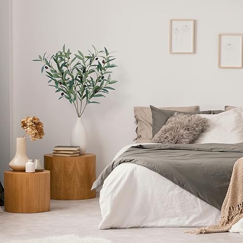 Miniatura 6 de VaryFloral 4 ramas de olivo artificiales para jarrón de 34 pulgadas, plantas falsas, hojas de ramas de olivo, tallos largos con frutas para arreglos