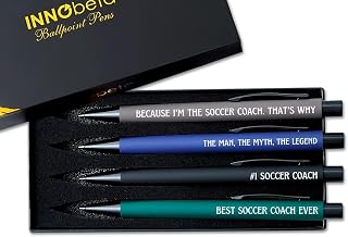 InnoBeta Coach Gifts Ballpoint Pen Set of 4, Funny Coach Gifts Idea for Appreciation, Christmas, Birthday - Soccer Coach