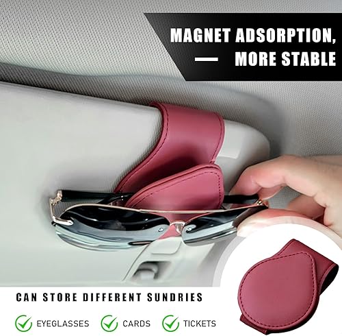 Miniatura 3 de Soporte de lentes de sol para visera de automóvil, visera magnética de cuero, soporte de clip para gafas, caja organizadora universal de gafas,