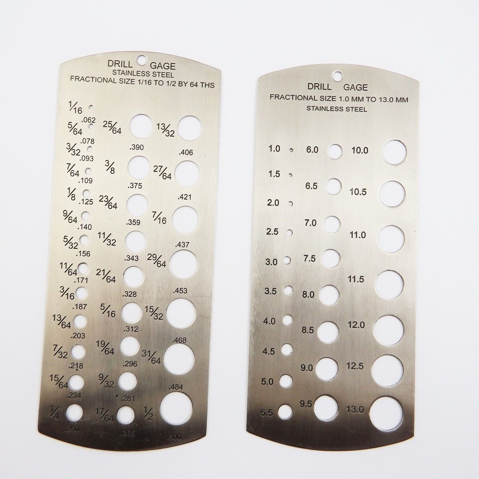 Eetools Eetoolsset® 2 Stainless Steel Drill Gauges Metric & Imperial Gauge 1/16-1/2" & 1-13Mm