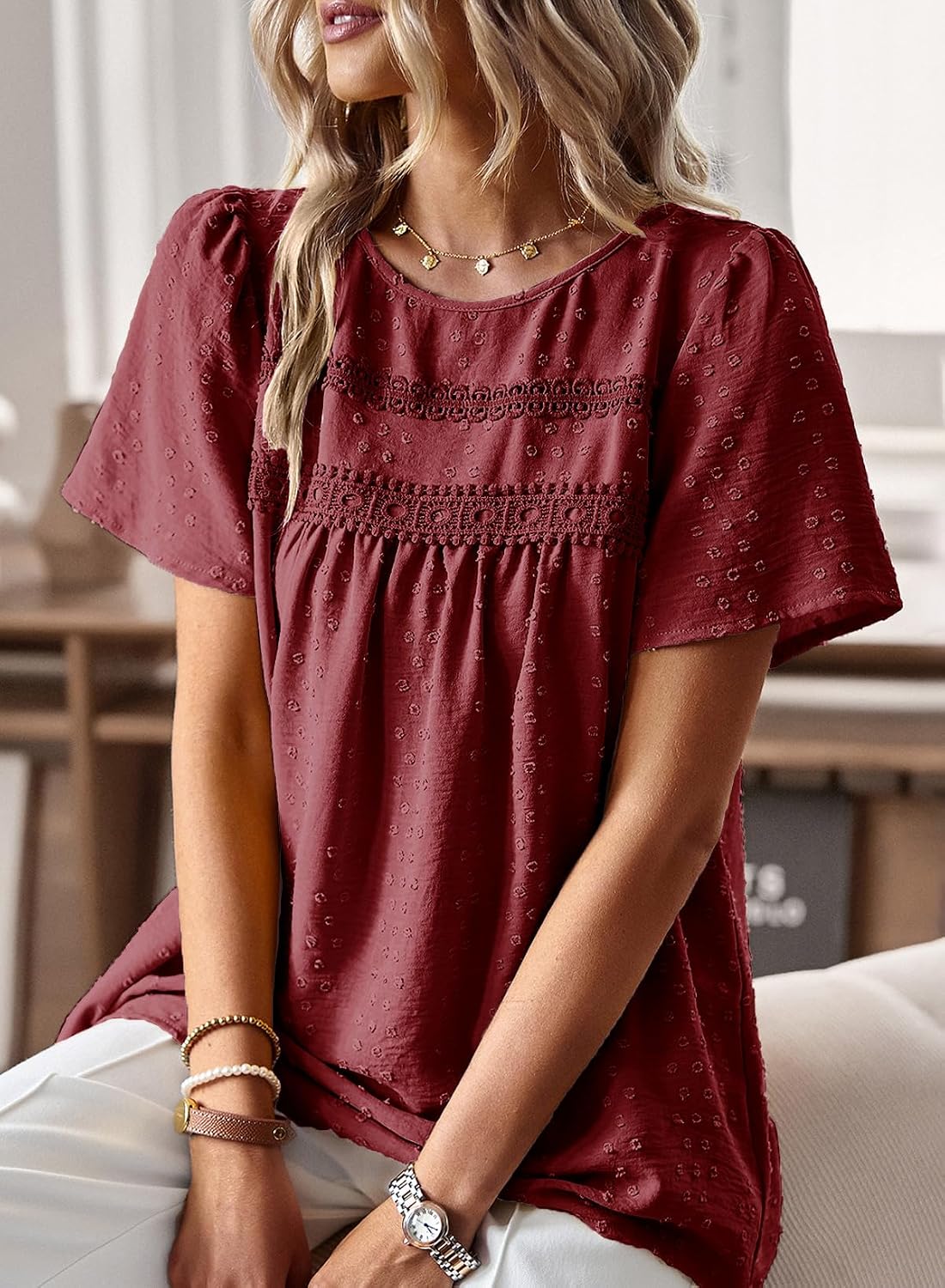  Womens Summer Tops Flowy Boho Shirts Dressy Casual Short Sleeve thumbnail