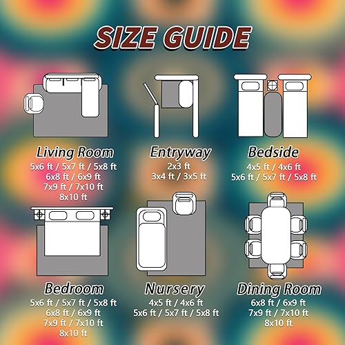 Miniatura 7 de Alfombra retro de 5 x 7, 2 x 3, alfombra circular retro, alfombra geométrica colorida de los años 70, alfombras multicolor de arte pop, alfombra