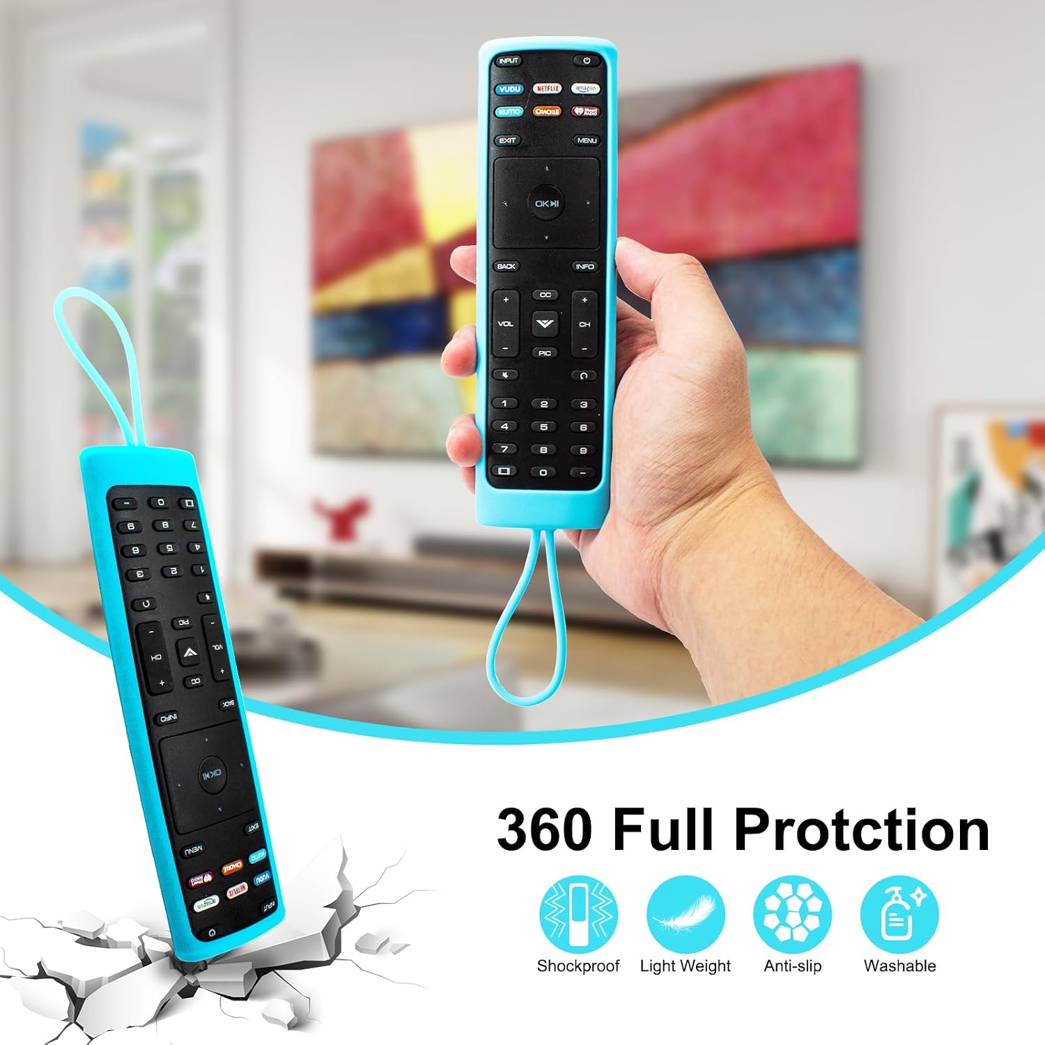 2 Pack Cover for Vizio Remote, Compatible with Vizio Remote Case XRT136 / XRT140 Series Universal Smart TV Control Replacement Silicone Skin Sleeve（Sky Blue +Orange Not Glow） image 2