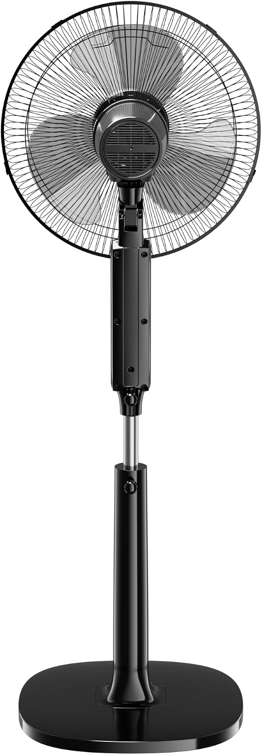 16" Pedestal Fan with Remote for Bedroom, Living Room, Office, Adjustable Height, Dual-Layered Blades, 4 Speeds, Timer, Tilt Head, 60W, Black