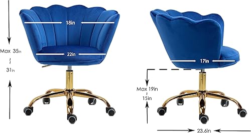 Miniatura 3 de ZOBIDO Silla cómoda de oficina en casa con ruedas, linda silla moderna tapizada en terciopelo con respaldo de concha marina ajustable giratoria para