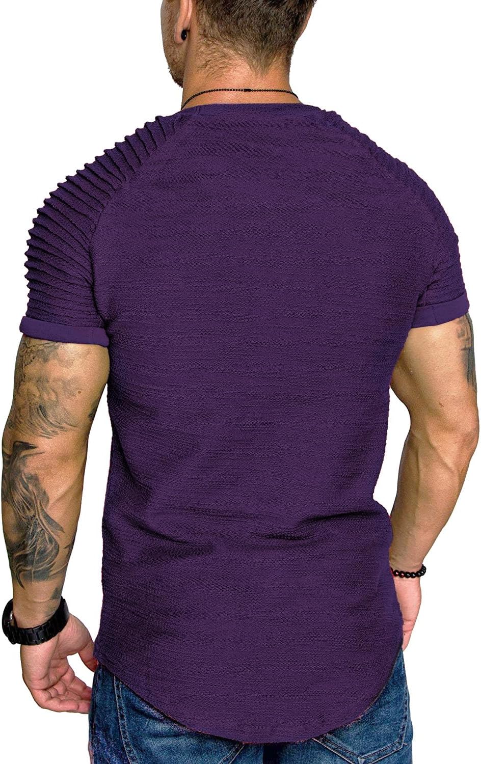 COOFANDY Men's Muscle T-Shirt Pleated Raglan Sleeve Bodybuilding Gym Tee Short Sleeve Fashion Workout Shirts Hipster Shirt - Image 3