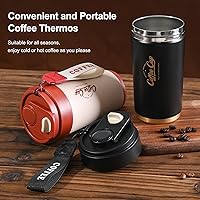Vista 6 de Termo térmico de café de viaje con tapa, termo de café de acero inoxidable 316 con aislamiento al vacío de doble pared, mantiene las bebidas Negro