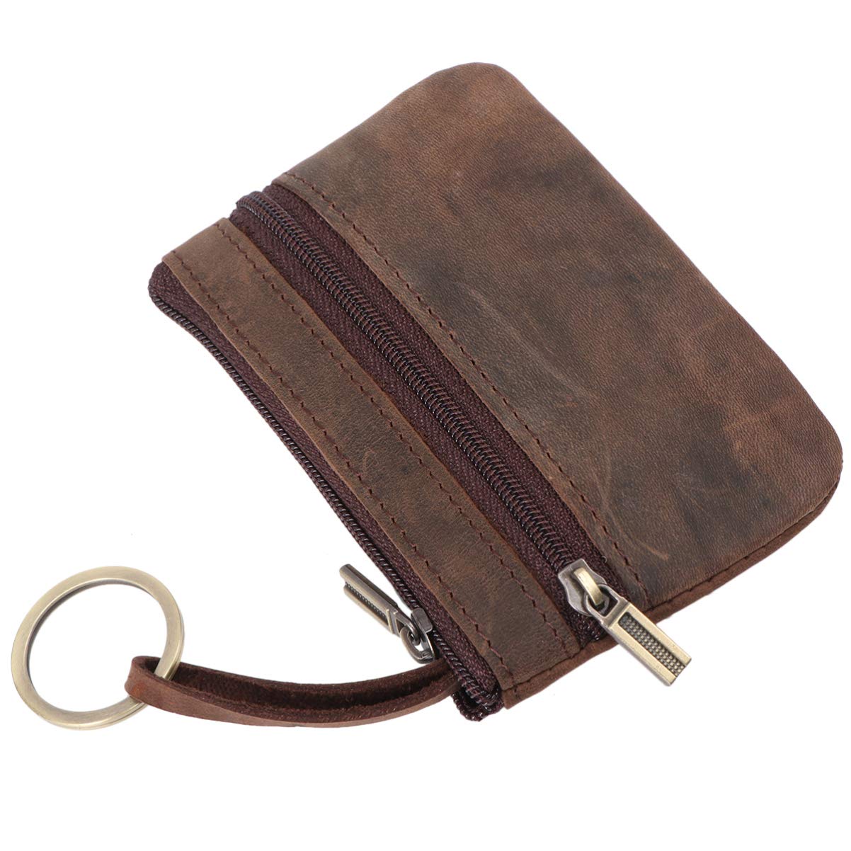 FRCOLOR Mini Wallet Vintage Short Coin Purse with Zippered Holder Dark Brown for Cash Business Cards and Essentials Wear Resistant Design present for