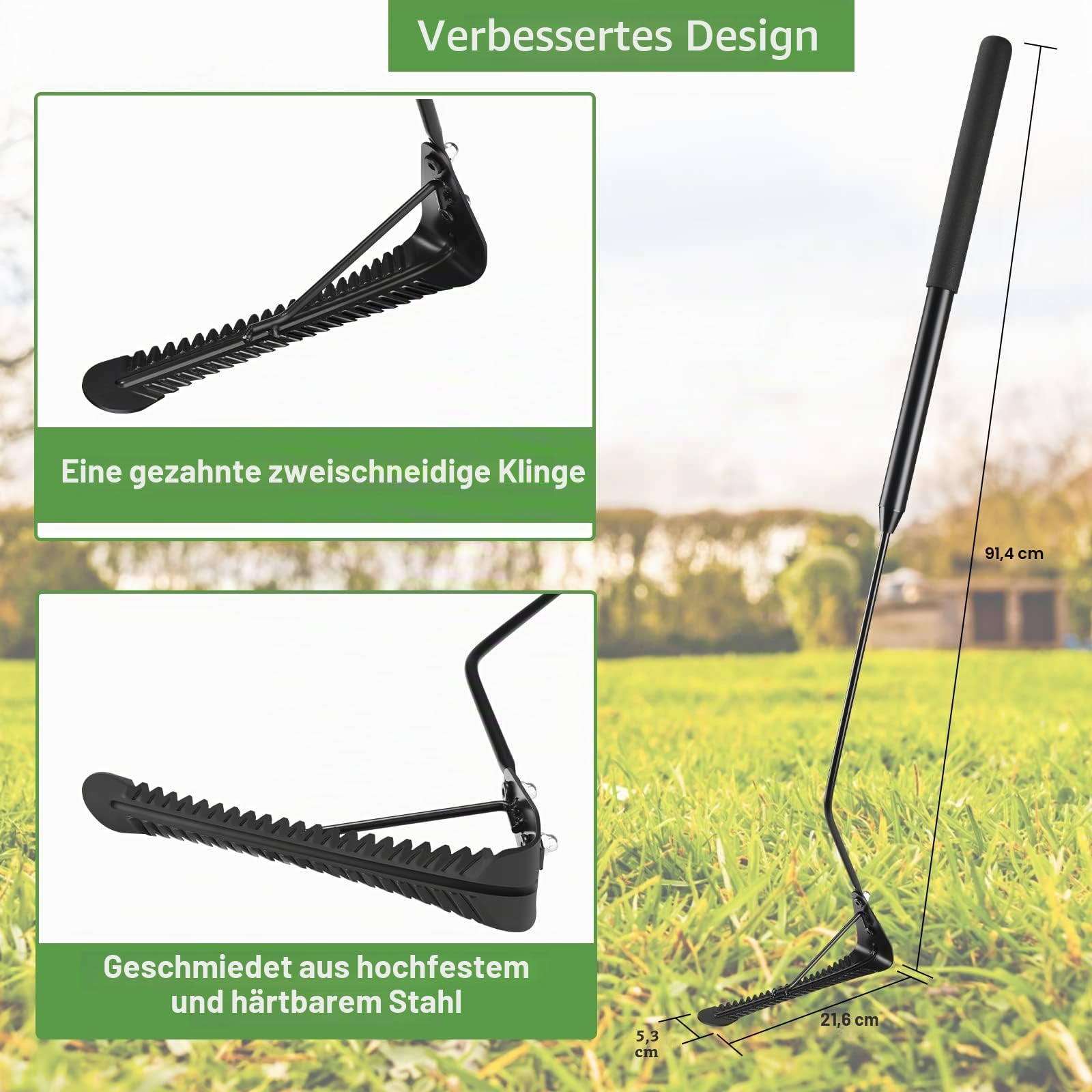 DACK Graspeitsche mit zweischneidiger, gezackter scharfer Klinge, Schwingklinge, Grasschneider, manueller Unkrautvernichter für hohes Gras und übergewachsenes Unkraut im Hof, Wälder und Felder