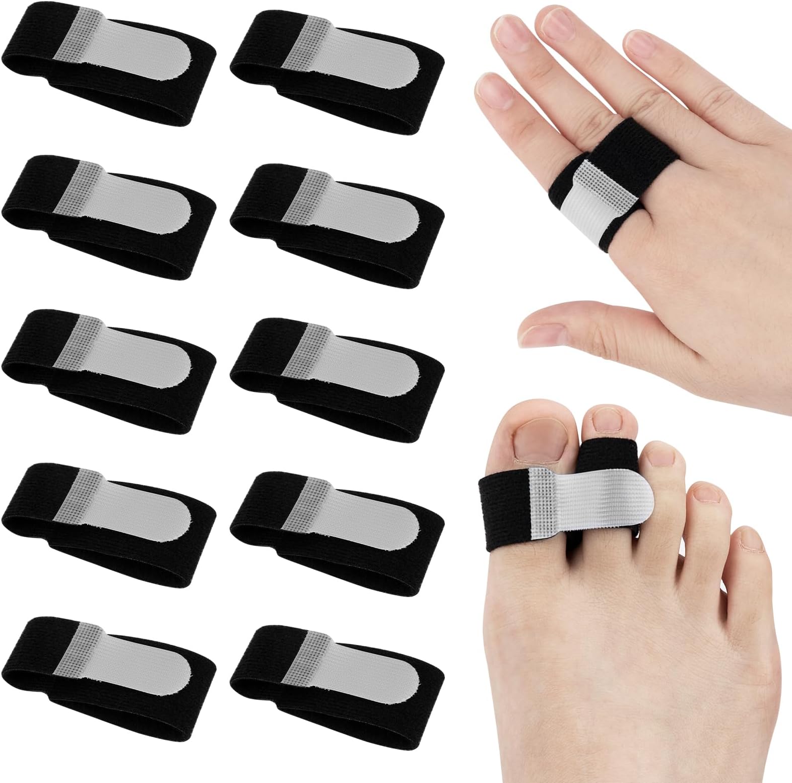 Fantasyon 10Pcs Finger Splints, Medically Approved Finger Tape Finger Buddy Wraps for Mallet Fingers Curled Finger Broken Finger,Finger Brace Straps for Osteoarthritis Finger Joint(Black)