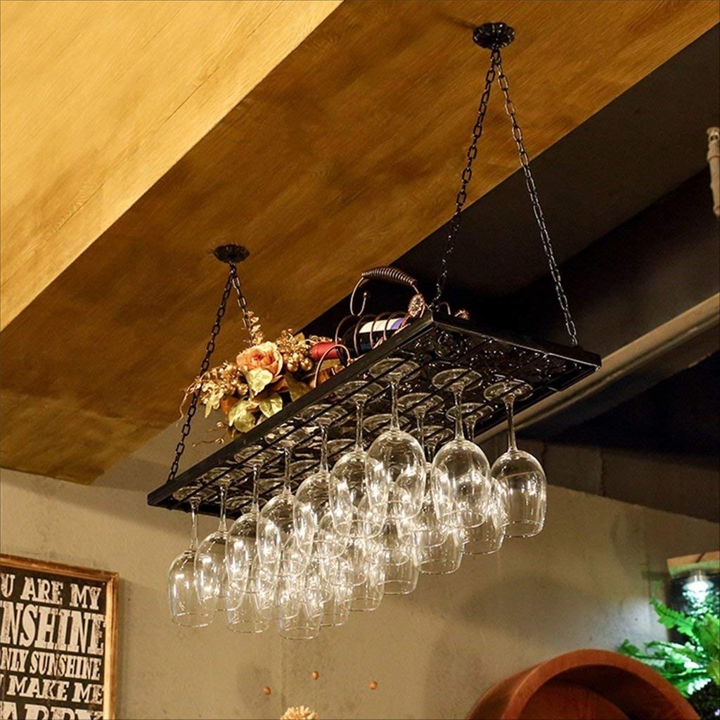 Estante de vino y copas inversas de hierro retro para mostrador de bar, 100x31cm