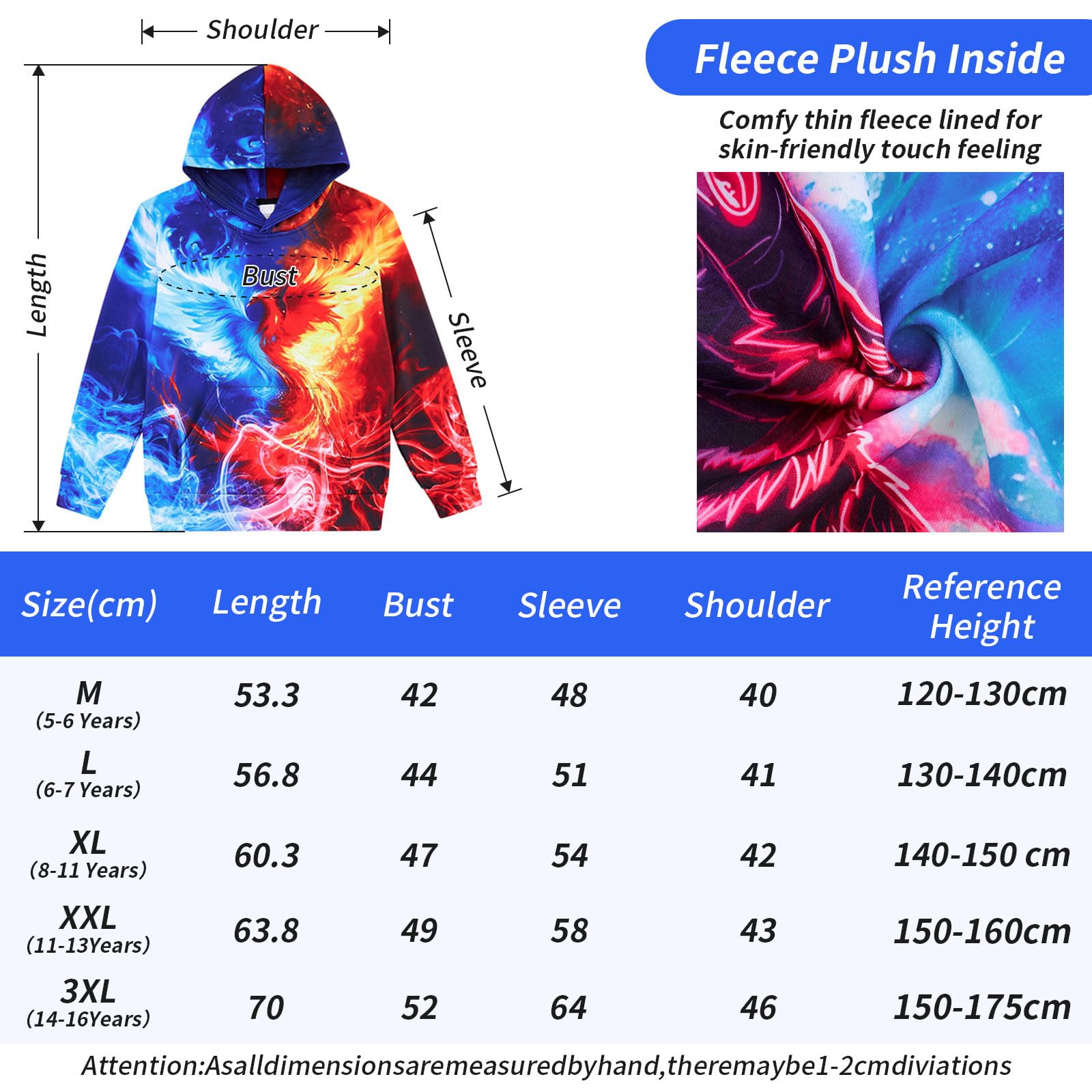 Fanient Bluza z kapturem dla chłopców i dziewczynek, z nadrukiem 3D, polarowa, z kieszeniami typu kangaroo