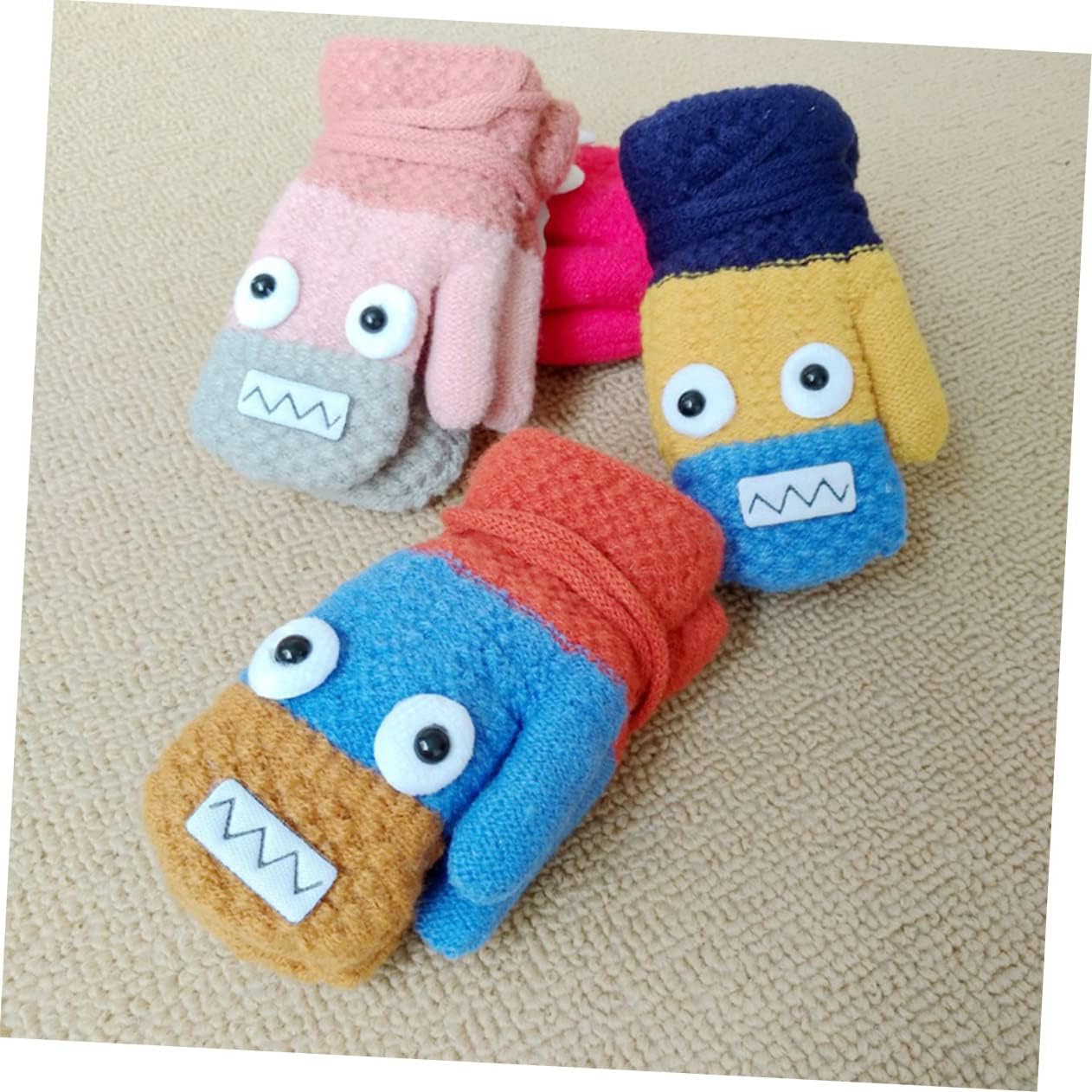 Didiseaon 4pairs Cartoon Full Finger Mittens for Boy Girl Warm Cozy and Fun Neck Hung Gloves for Boys and Girls for Winter Outdoor Activities and Daily Use