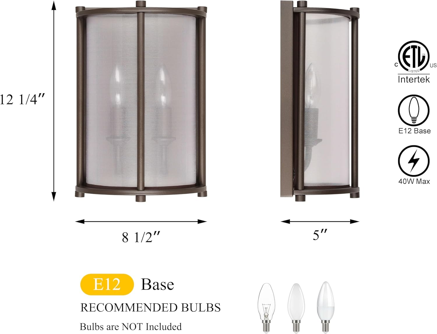 XiNBEi Lighting Wall Light 2 Light Wall Sconce with Half Round Shade Wall Lamp Dark Bronze Finish for Living Room & Hallway XB-W1199-DB