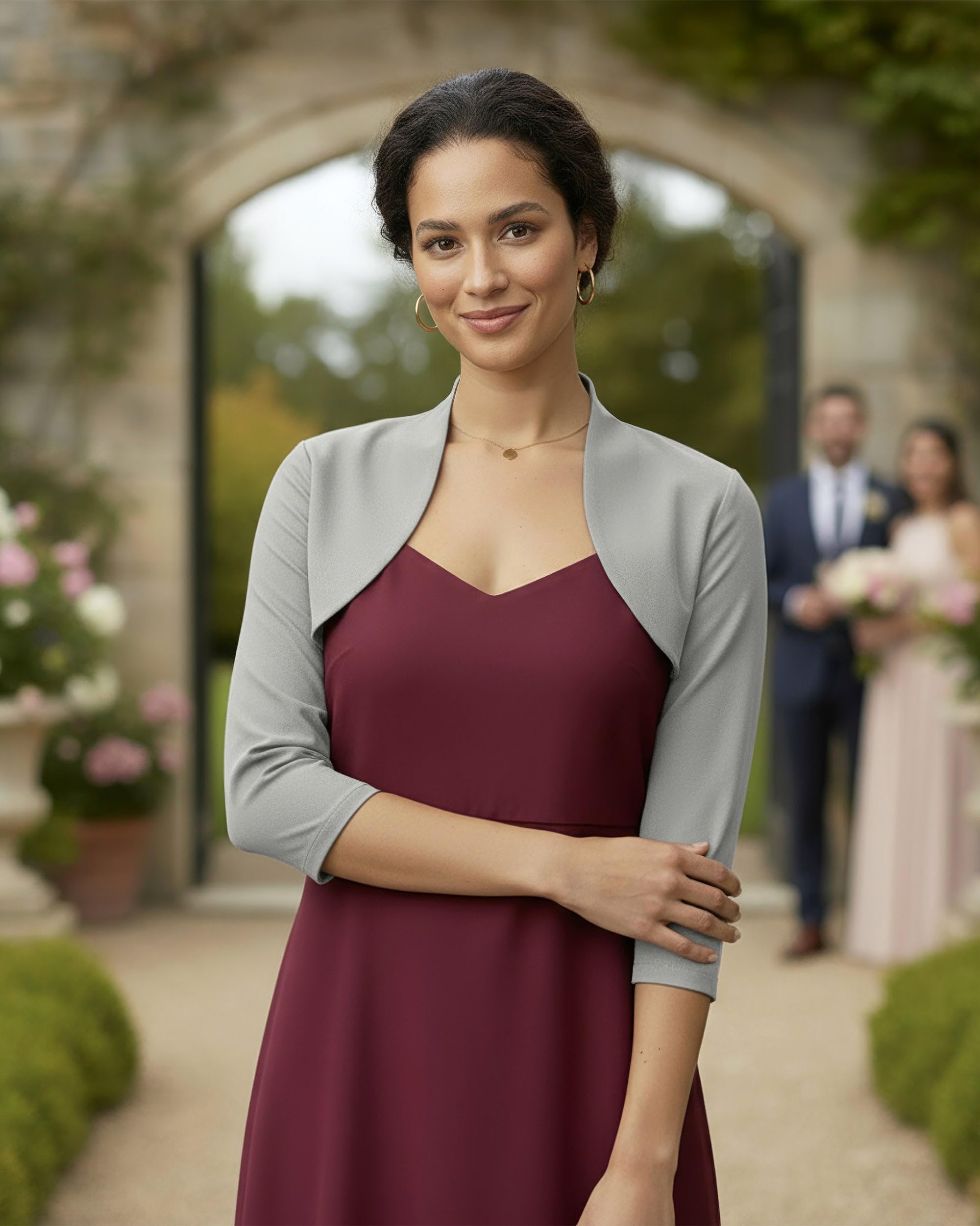 Bolerose Stretch Bolero Jäckchen Damen 3/4-Arm Stehkragen