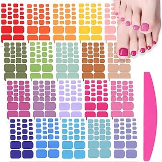 SILPECWEE 20 Sheets Toe Nail Stickers Full Nail Wraps for Women Solid Color Toenail Polish Strips Self Adhesive Toes Sticker Nail Polish Gel Toenails Stickers with 1pc Nail File