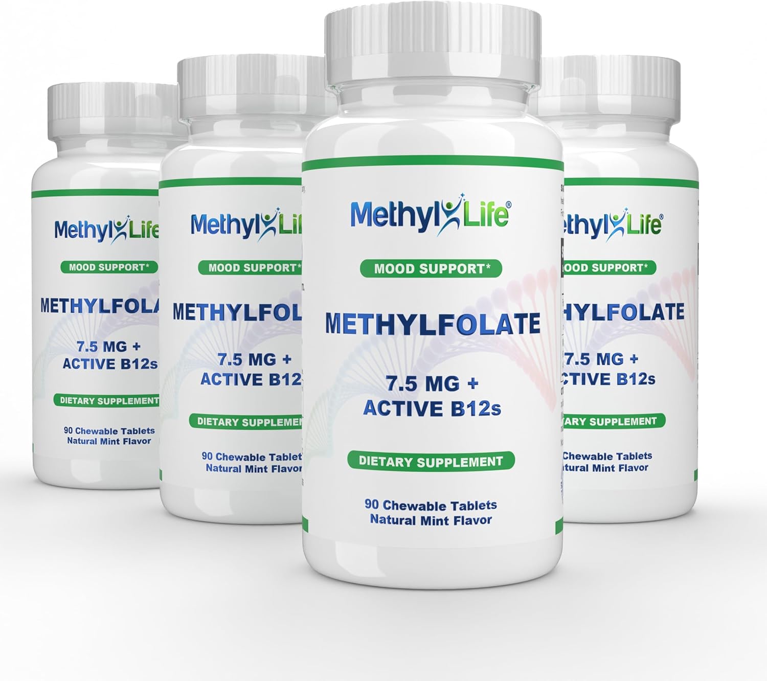 Methyl-Life® Pure L-Methylfolate 7.5mg + Vitamin B12 (Hydroxy B12 & Adenosylcobalamin) | Active 5-MTHF Calcium with Cerebrofolate® | Vegan, Non-GMO, Gluten-Free | 90 Chewable Tablets