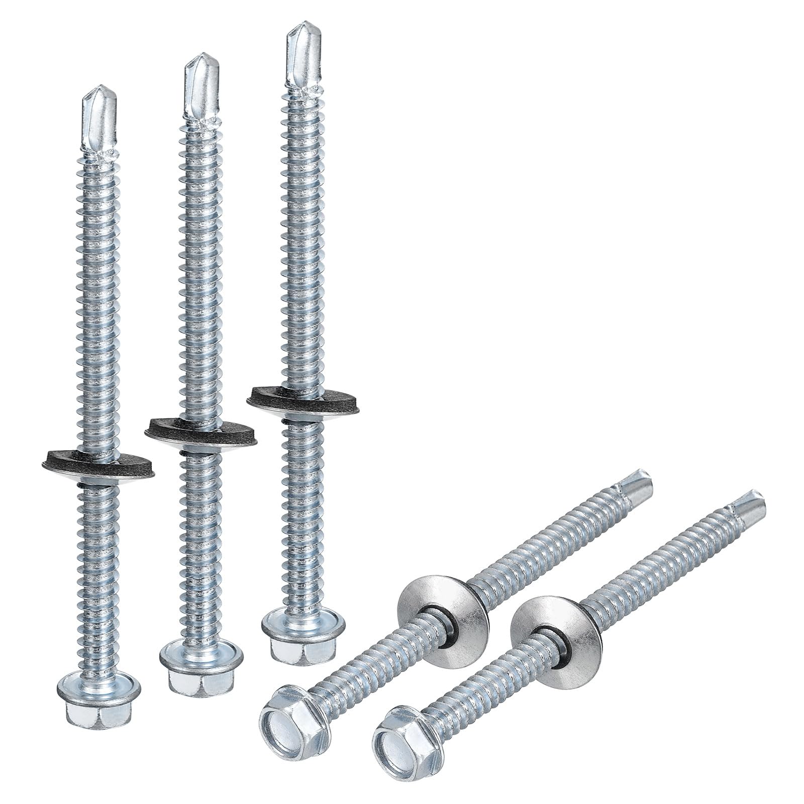 QUARKZMAN #14x3-5/9" Tornillos Autoperforantes con Arandela de Goma, 200Pcs Acabado Zincado Cabeza Hexagonal Tornillos Autorroscantes con Arandela EPDM para Metal