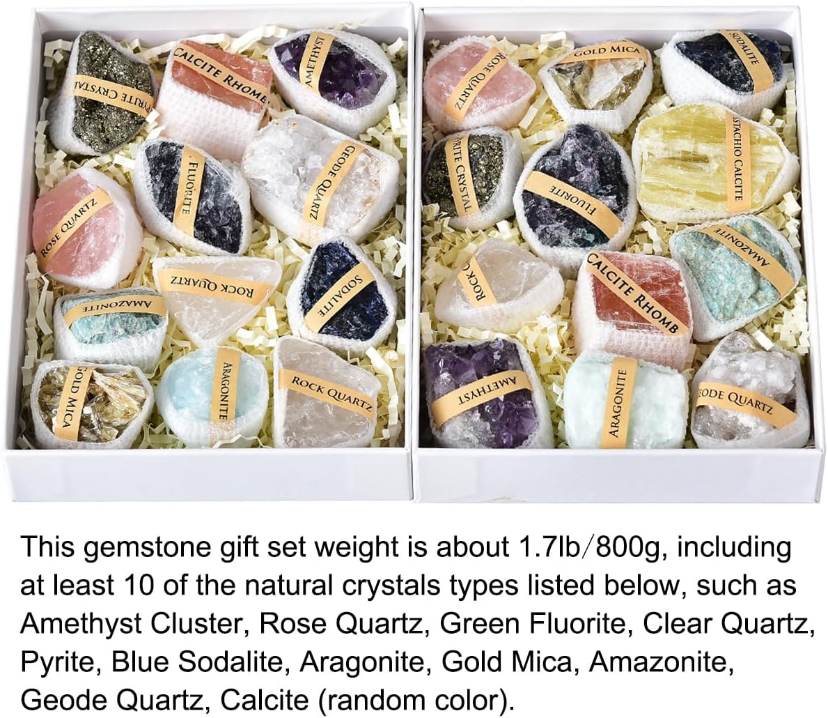 JIC Gem Mix Rough Crystals and Healing Stones in Gift Box Raw Stones and Crystals Natural Mineral Gemstone Specimen About 1.7 Lbs