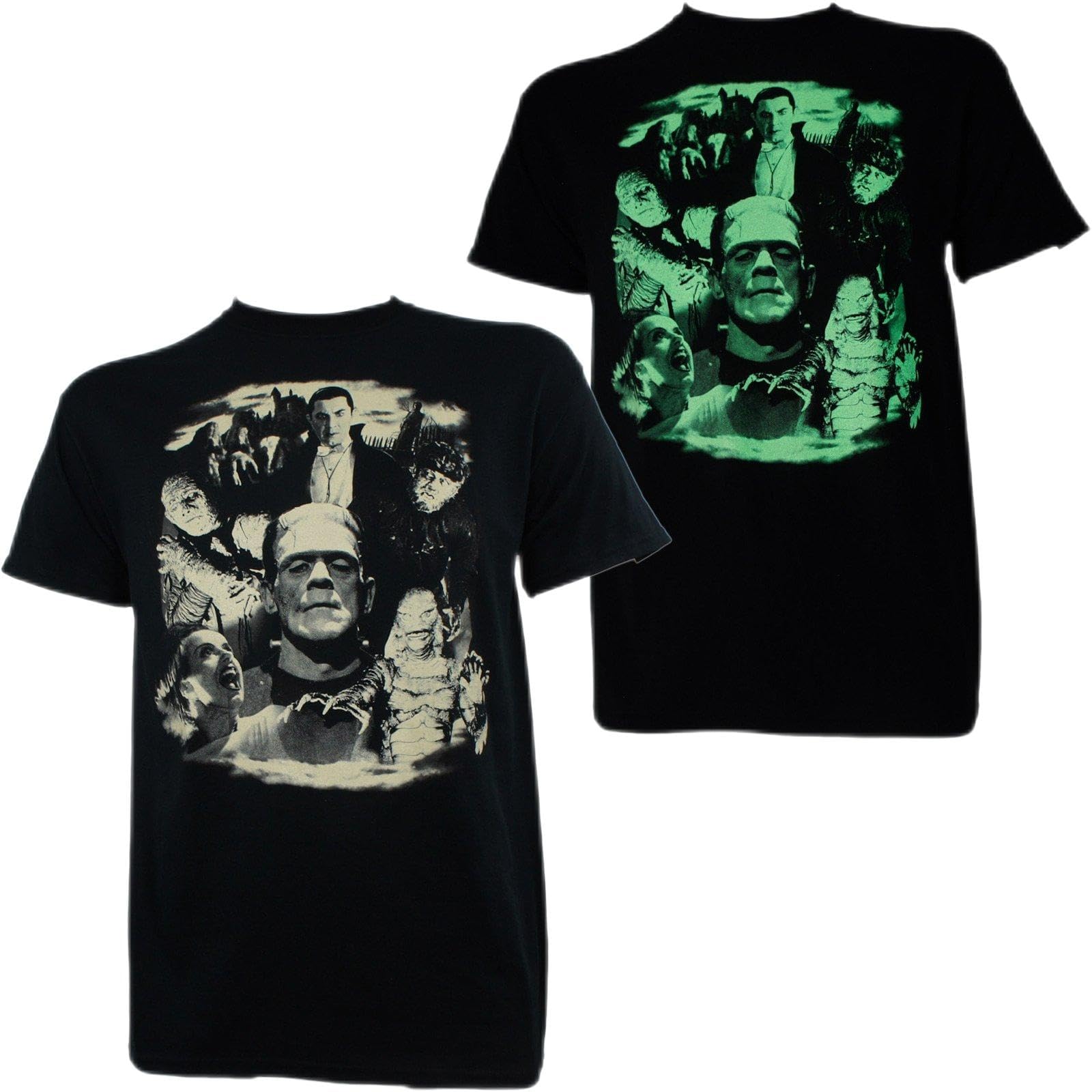 universal monsters Mens Collage Dracula Frankenstein Bride Glow T-Shirt M