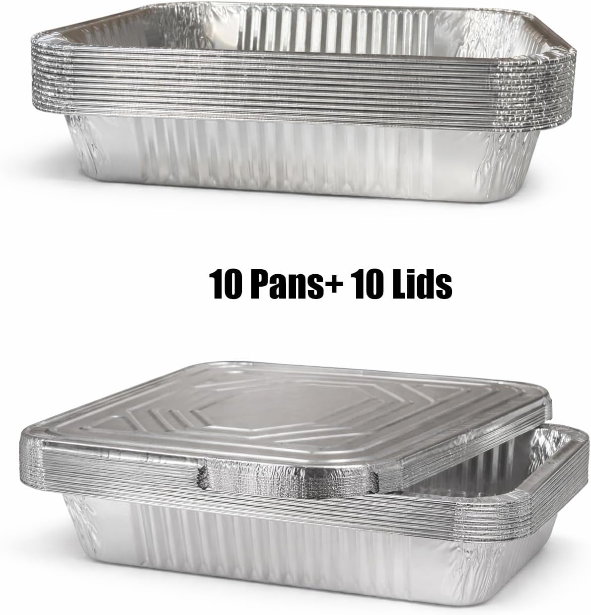 Jijukor [10 Sets] 14.5 x 10.6 Inch Extra Large Aluminum Foil Pans with Lids (20 Pieces), Heavy Duty Deep Dish Roasting Pans for Turkey, Catering & BBQ