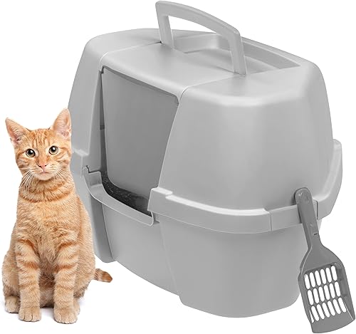 Miniatura 9 de IRIS USA Corner Cat Litter Box Enclosed with Scoop - Privacy and Easy Access for Cleaning, Odor Defensive Hooded Litter Tray, Sturdy Stain Resisting