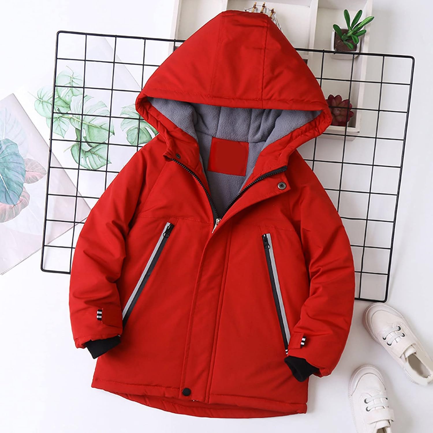 Kids Boys Girls Winter Thicken Coat Hooded Jacket Toddler Windproof Zipper Thick Warm Outwear Long Coat (Red, 13-14 Years)