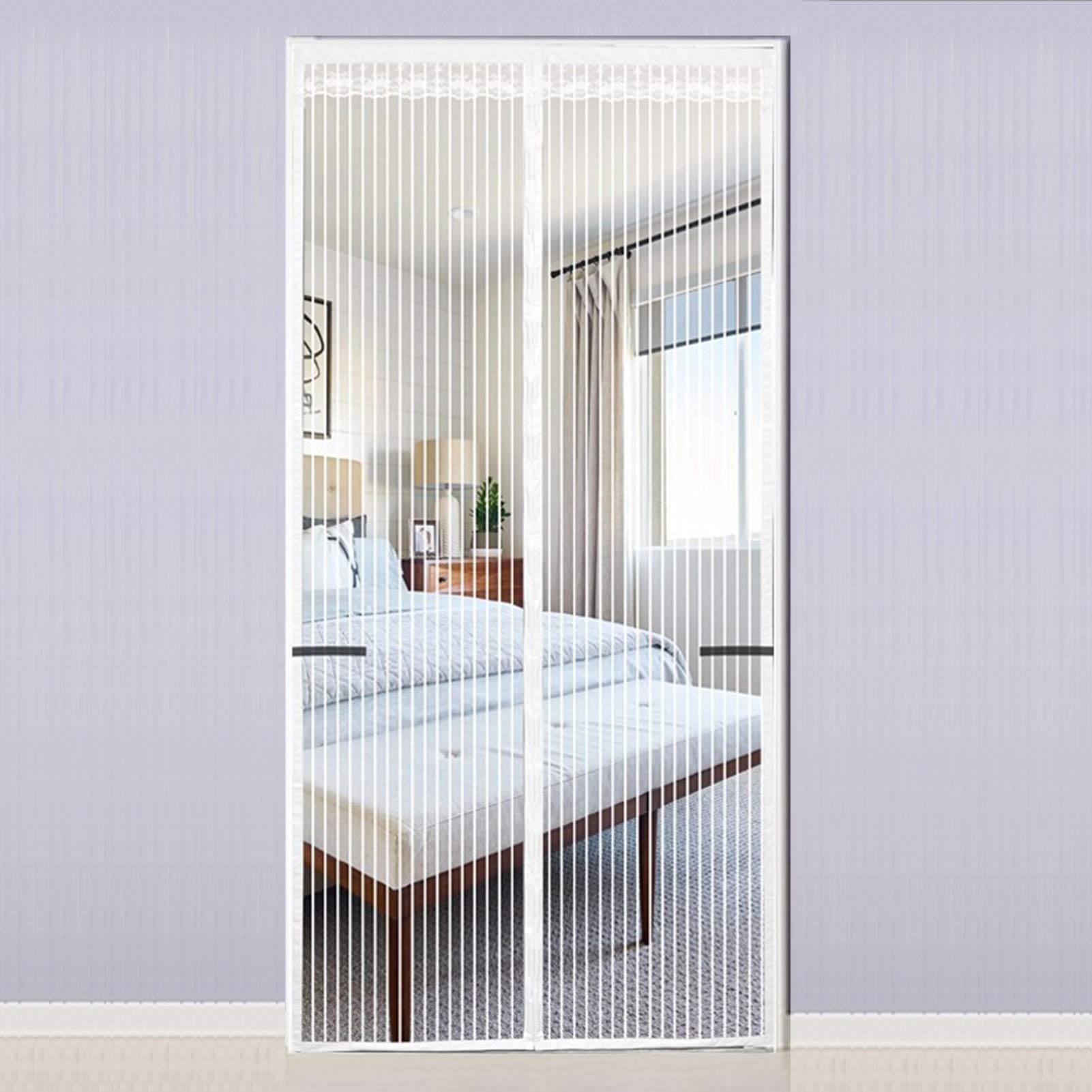 HAODELE Magnetic Screen Door 105x240cm Seal Automatically Mesh Fly Curtain Shuts Automatically for Anti Mosquito, White