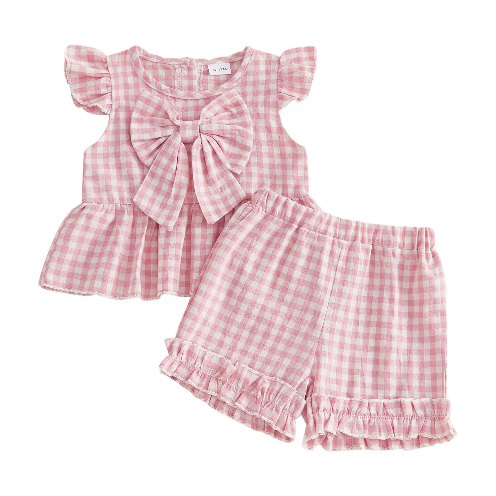 Toddler Baby Girl Summer Clothes Infant Girl Plaid Outfit Strawberry Ruffle Gingham Shirts Dress Tank Top Shorts Set — view 20