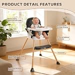 High Chairs for Babies and Toddlers, Portable Baby High Chair with Dual-Layer Adjustable Food Tray & Footrest, Compact Infant Feeding Chair, Toddler Dining High Chair with 5-Point Harness, Easy to Clean, Includes 2 Baby Bibs, Black