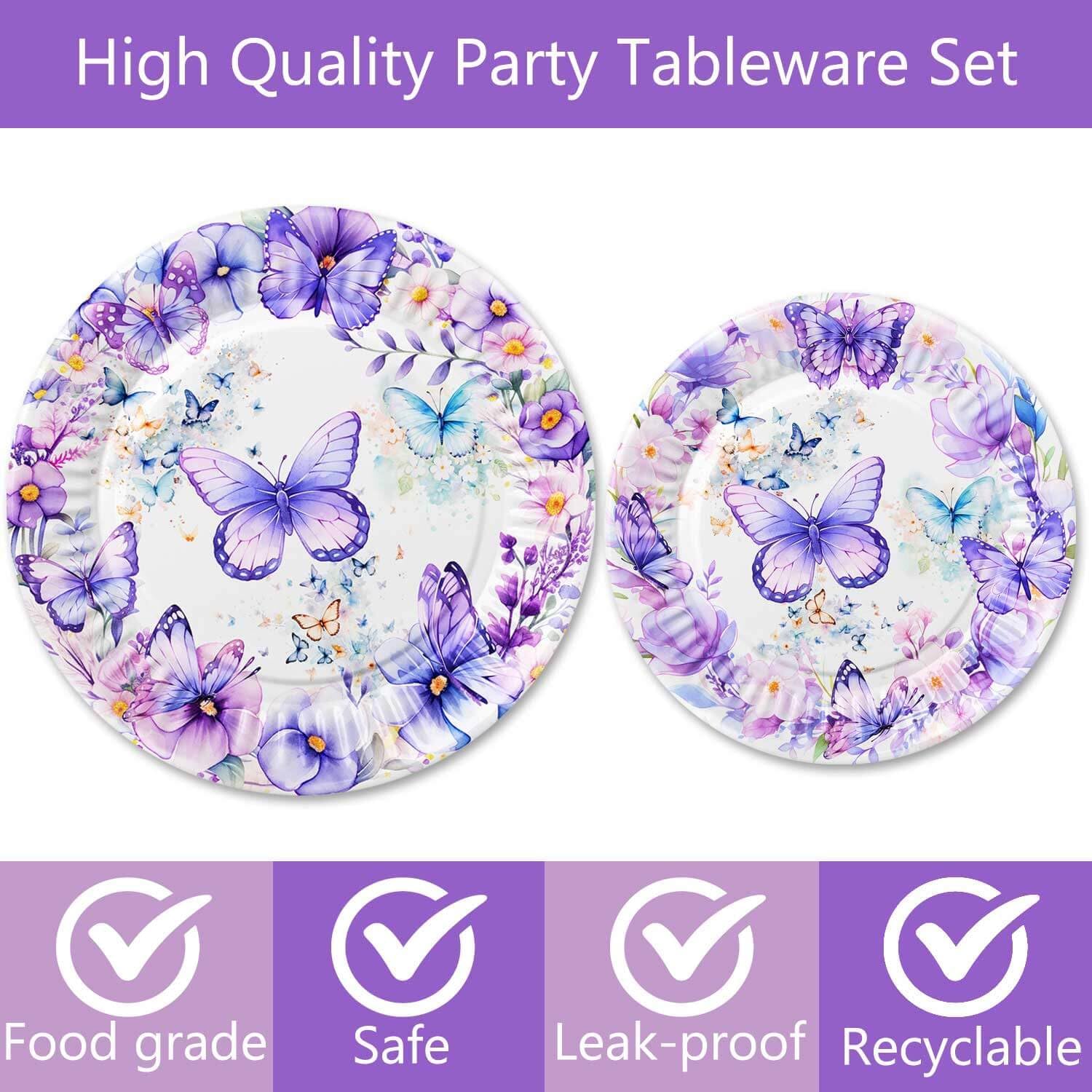 120 Pcs Butterfly Birthday Party Supplies Girl Purple Spring Butterfly Birthday Decorations Includes Paper Plates Napkins Cups Straws Forks for Butterfly Baby Shower 1st 2nd 3rd 4th Bday Favors