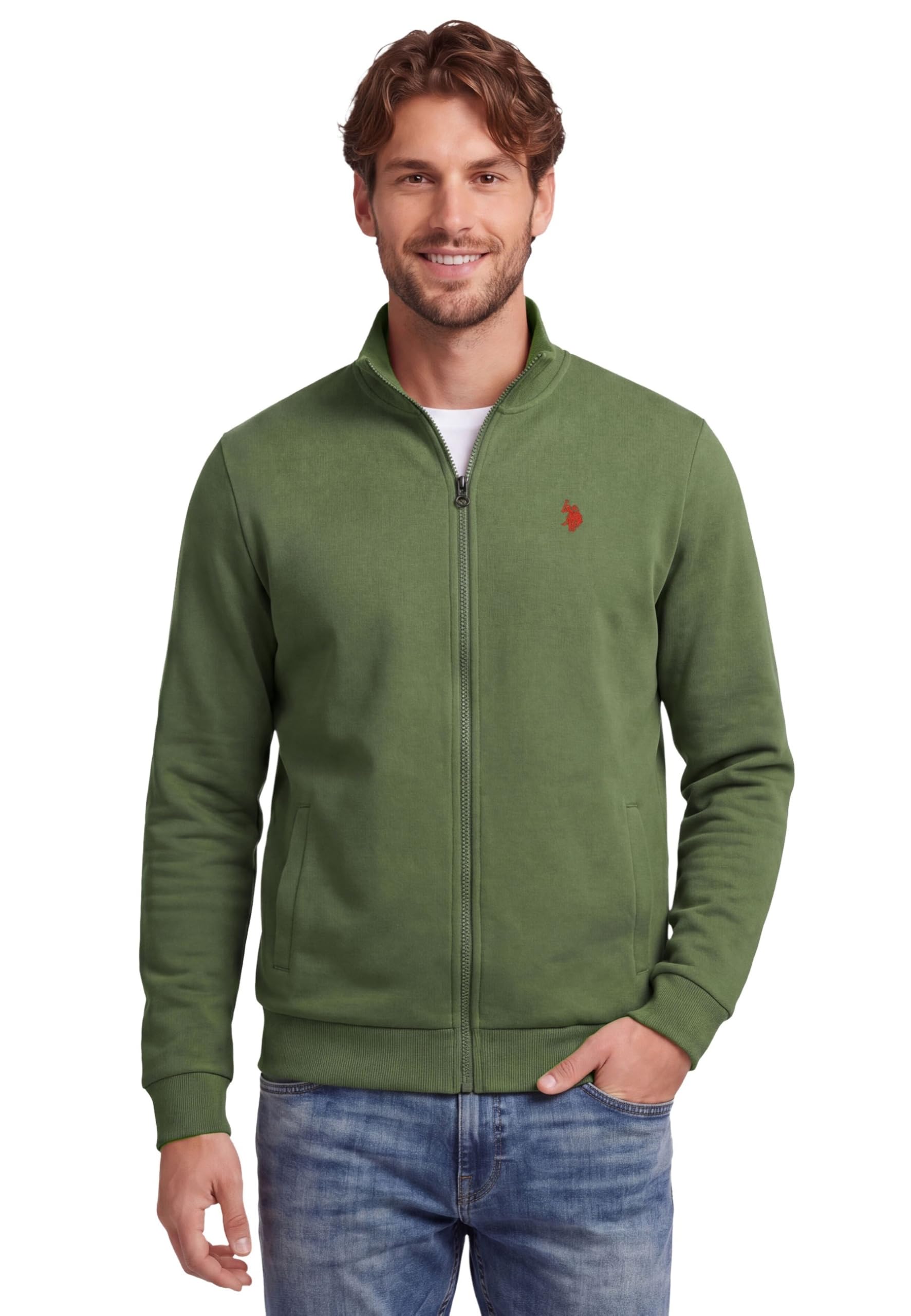 U.S. POLO ASSN. Męska bluza (S-3XL) ze stójką, kieszeniami i zamkiem błyskawicznym, długim rękawem P018