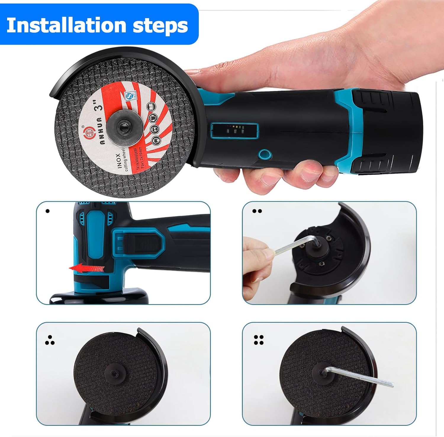 Cordless Angle Grinder, 12V Mini Angle Grinder Tool with Batteries,Wrench,Power Adapter and 2 Grinding Wheel,19500rpm Metal Grinders for Cutting, Grinding and Polishing