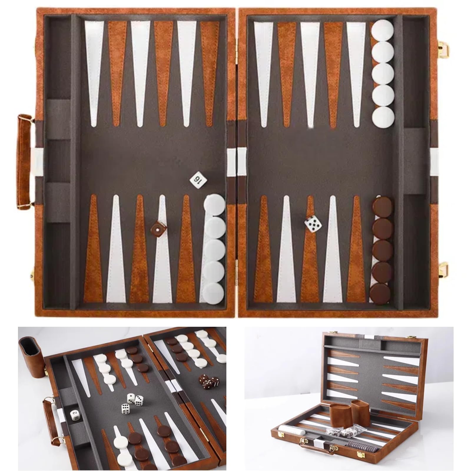 15 Inch Backgammon Set 2 Players, Travel Classic Backgammon Set with Portable Premium Leather Case, Wooden Luxury Folding Puzzle Board game for Adults Board Game, Tactical Board Game Ideas