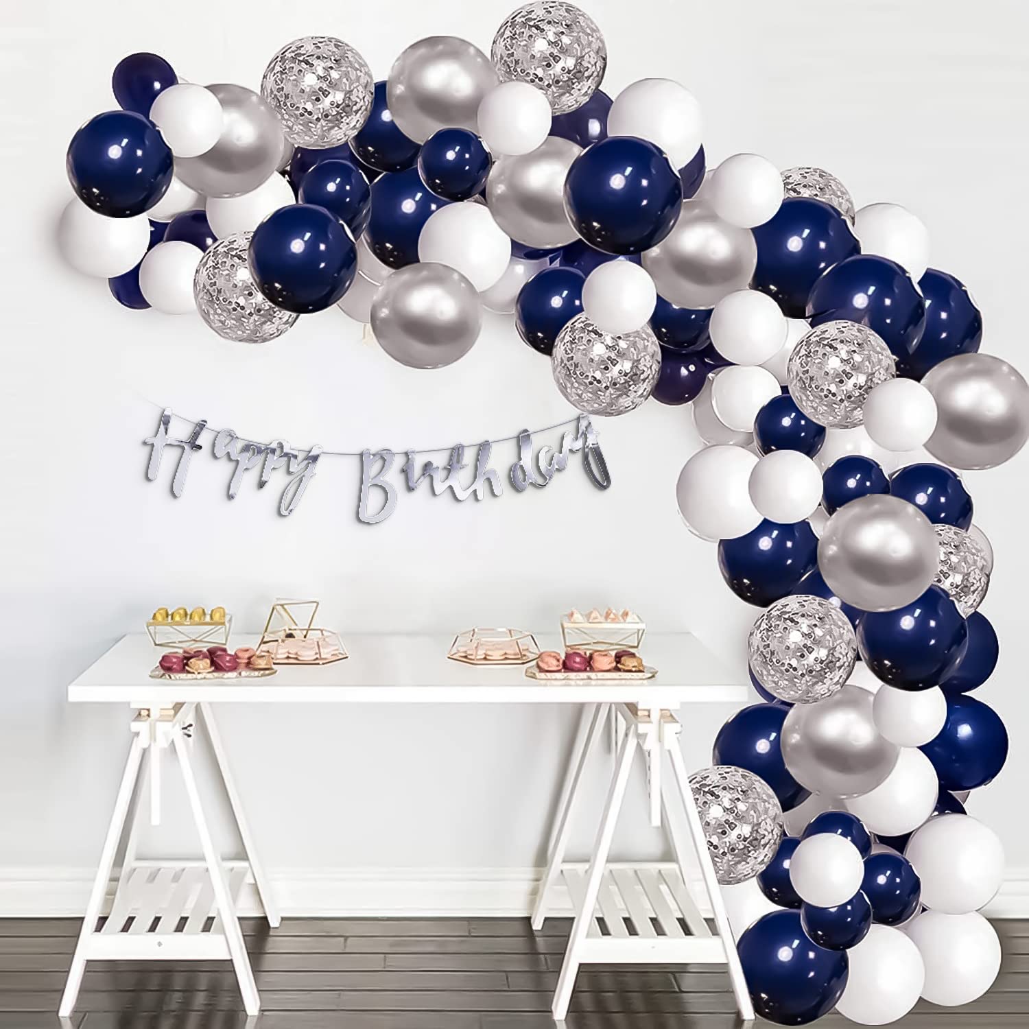 SpecialYou.in Birthday Decoration Items For Boys And Girls With Blue And Silver Theme Balloon Kit And Happy Birthday Banner For Birthday Decoration, Blue Theme Decoration Pack Of 57 Items