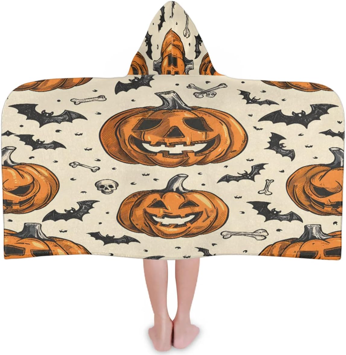 Pardick Kids Bath Towel Halloween Pumpkin Beach Towel with Hood Pool Cover Up for Girls Boys Soft Absorbent Hooded Bath Towel Toddler Towels for Beach, Pool