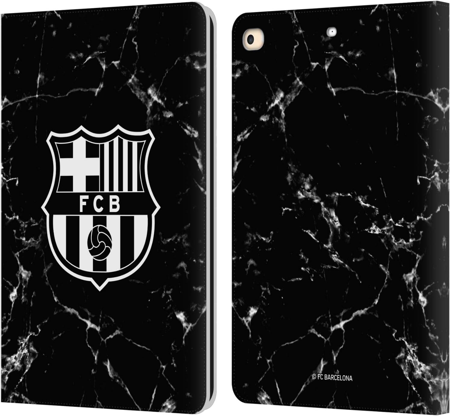 Head Case Designs Officially Licensed FC Barcelona Black Marble Crest Patterns Leather Book Wallet Case Cover Compatible with Apple iPad 9.7 2017 / iPad 9.7 2018