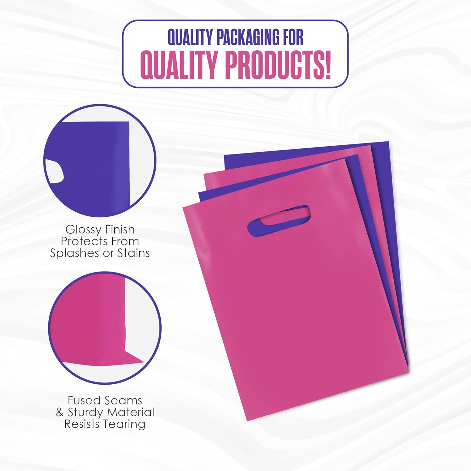 Houseables Merchandise Bags, Retail Bags, Plastic, With Handles, For Shopping, Gift, Boutique, Small Business, Store, Customers, Product, Vendor, Events, Holiday, Pink & Purple, 16”x18”, Bulk 100 Pack