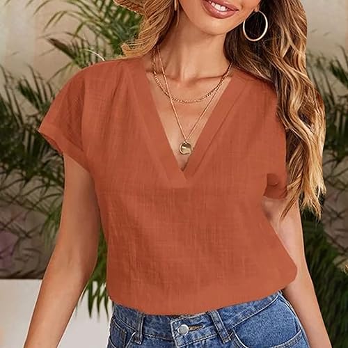Miniatura 2 de Tops de verano para mujer 2023 Casual Elegante algodón Lino sólido Blusas Cuello Camisa pequeña Camisetas sin Mangas