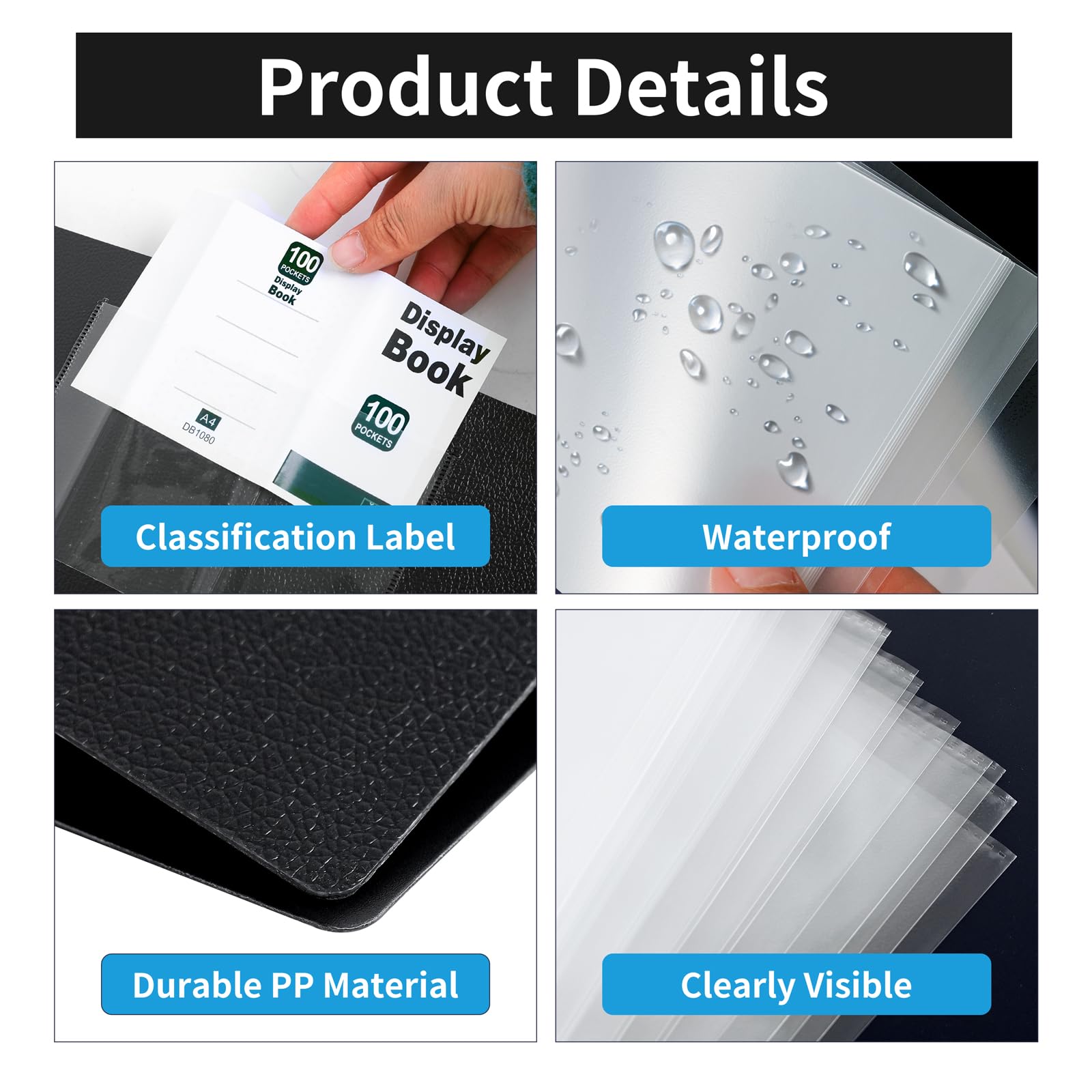 2 Unidades Carpeta Fundas Plastico A4, Carpetas de Fundas con 100 Bolsillos(Negro)