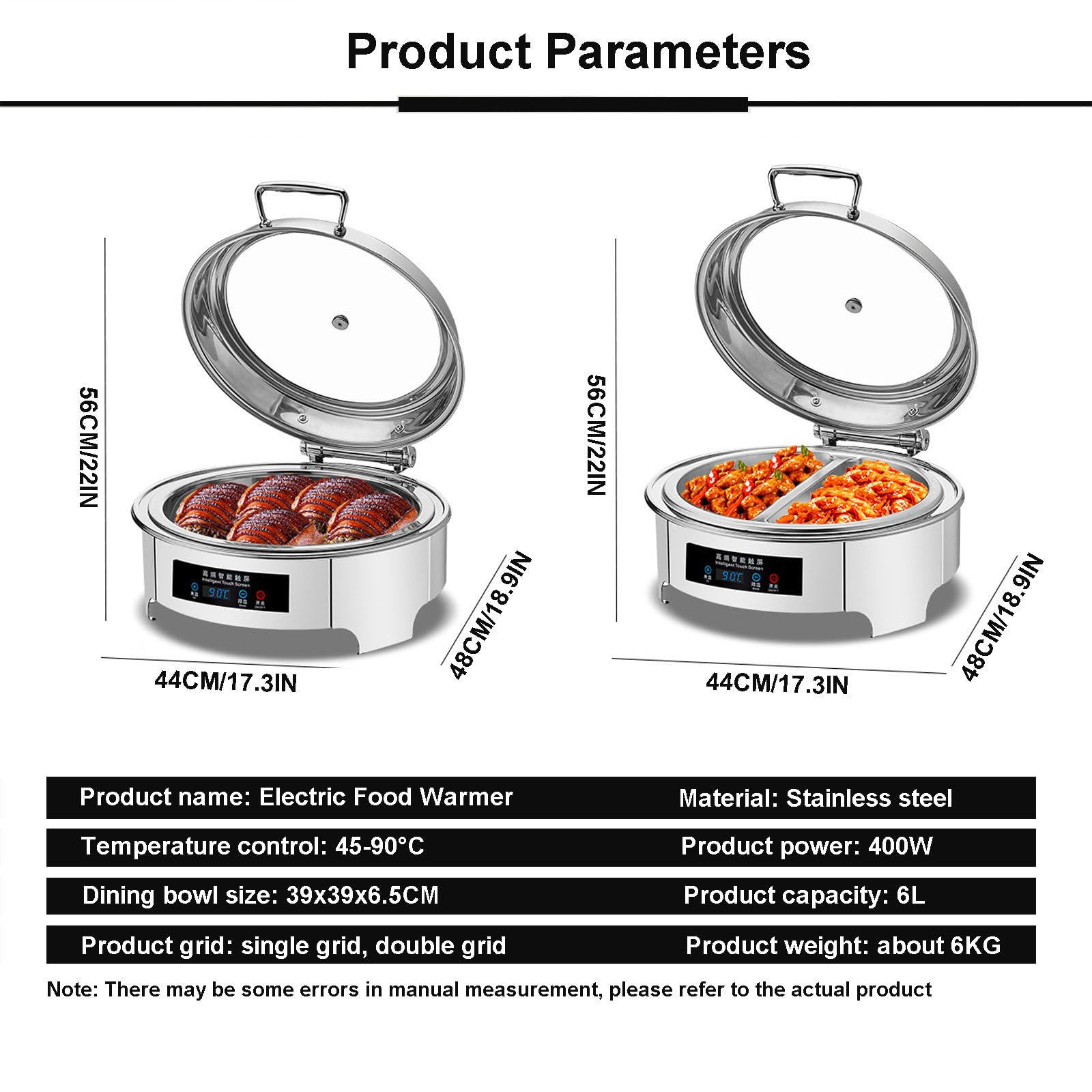 Scaldavivande Elettrico Rotondo, Riscaldatore per Buffet di Alimenti Commerciale con Coperchio Trasparente, Vassoio Riscaldante di Grande capacità 6L per Una varietà di Piatti.