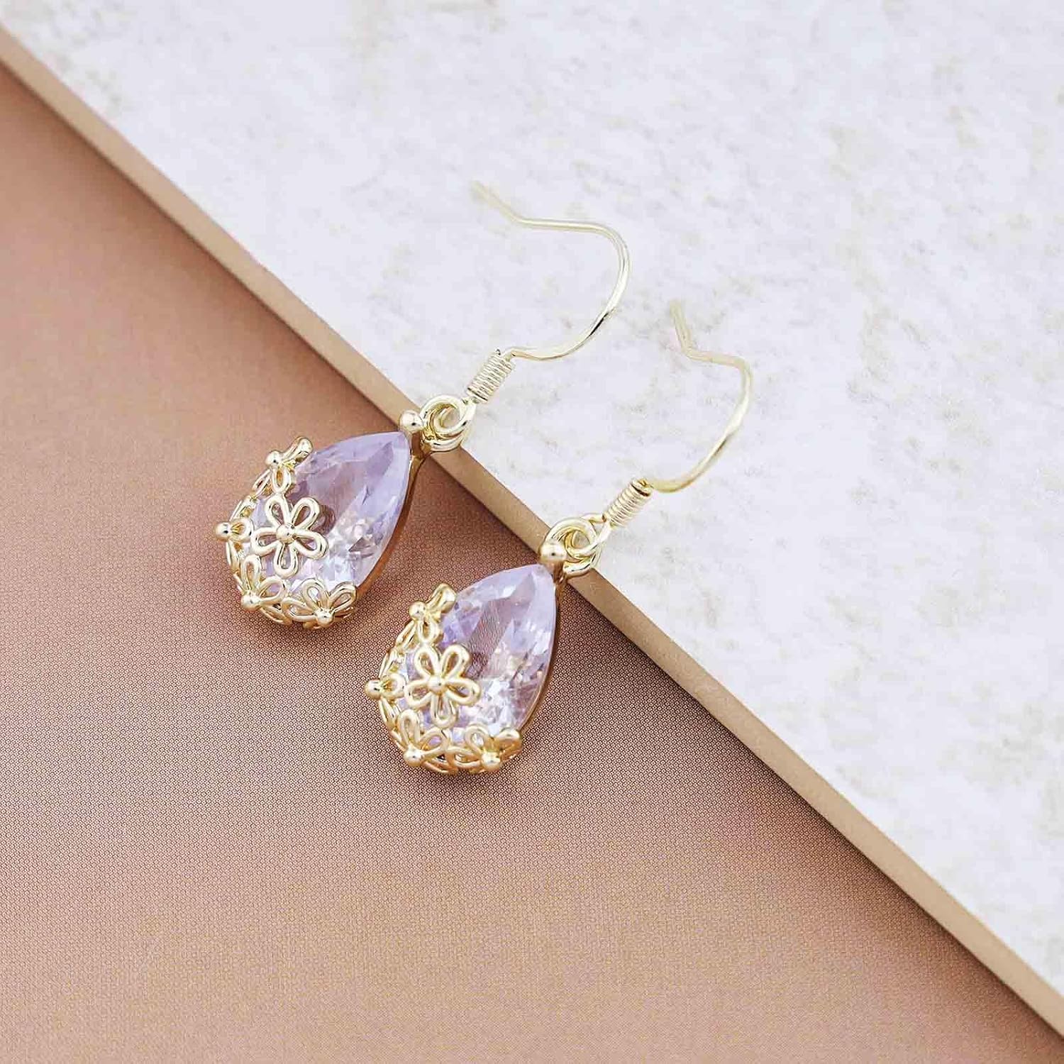 Vintage Teardrop Crystal Earrings Cz Filigree Drop Earrings Rhinestone Gemstone Earrings Gold Crystal Bridal Earrings Jewelry for Women - Image 4
